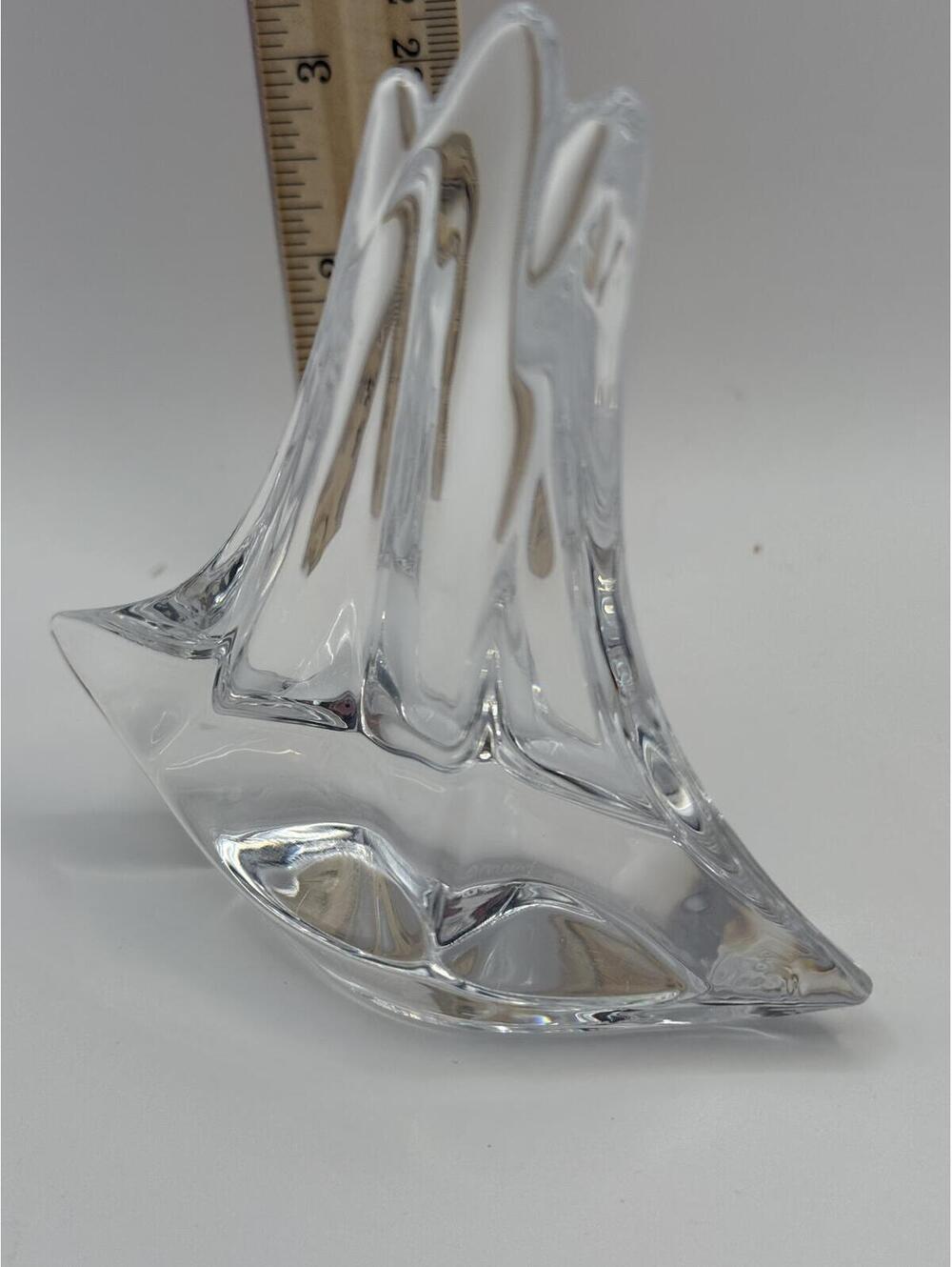 Daum France Crystal Sailboat Sculpture Clear Art Glass Nautical Figurine